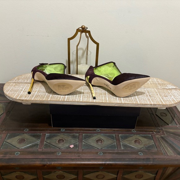 WOMENS SAM EDELMAN SMITHFIELD BURGUNDY T-STRAP CALF HAIR STILETTO HEELS 8** - Picture 3 of 4